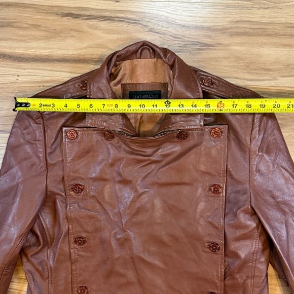 Women’s Leathercult Custom Brown Leather Double Breasted Jacket Sz M - Picture 5 of 11